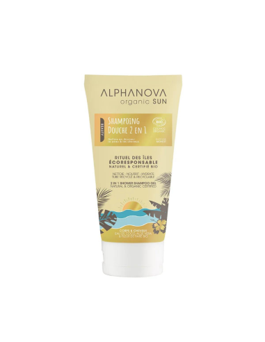 Alphanova Sun - 2in1 päevitusjärgne monoi lõhnaline juukseid ja keha hooldav šampoon-dušigeel, 150 ml