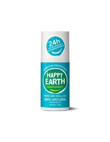 Happy Earth - 100% looduslik värskendava laimi ja seedri lõhnaga deodorant roll-on, 75ml