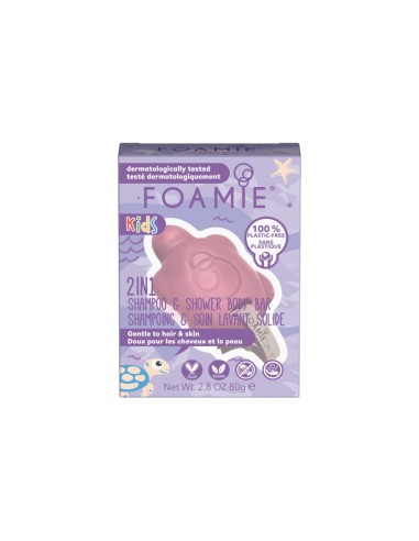 Foamie - "Kids" 2in1 maasikalõhnaline plastikuvaba šampoon ja dušiseep aloe vera ja mandliõliga, 80 gr