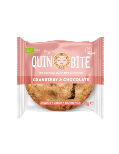 Quin Bite - Gluteenivaba veganküpsis Cranberry & Chocolate (jõhvika-šokolaadiga), ÖKO, 50g